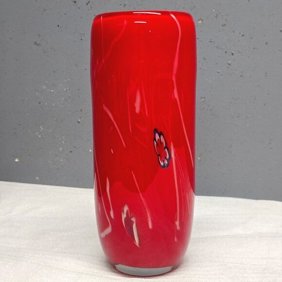 Eastern Hand Blown Murano Style Red Glass Abstract Art Vase - Picture 1 of 8